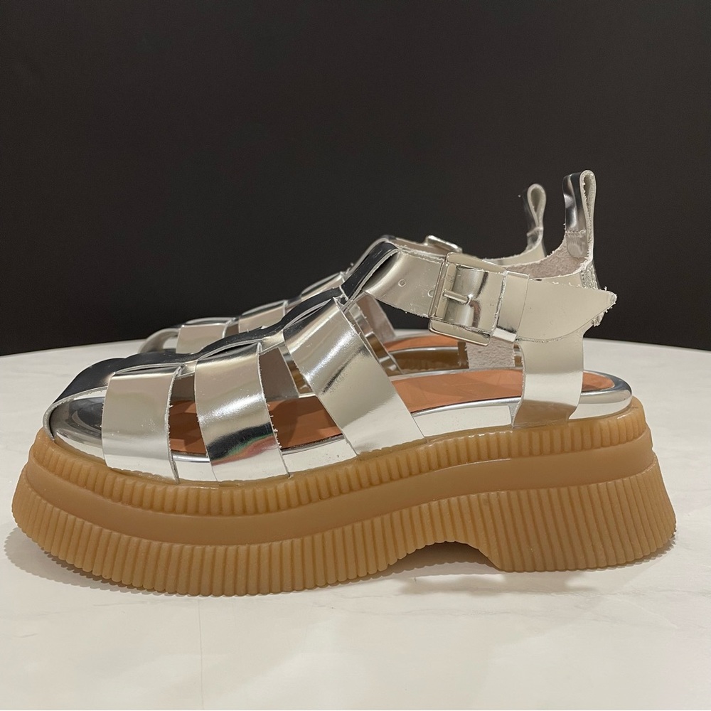 NEW Ganni Creepers Grid Sandals in silver